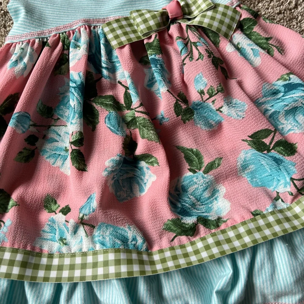 Bonnie Jean Toddler Girl Floral Dress in Pink and Turquoise Blue Size 2t